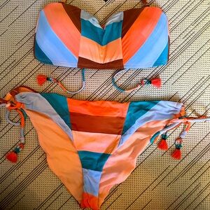 Lucky Brand Colorblock Bandeau Top Two Piece Bikini M L